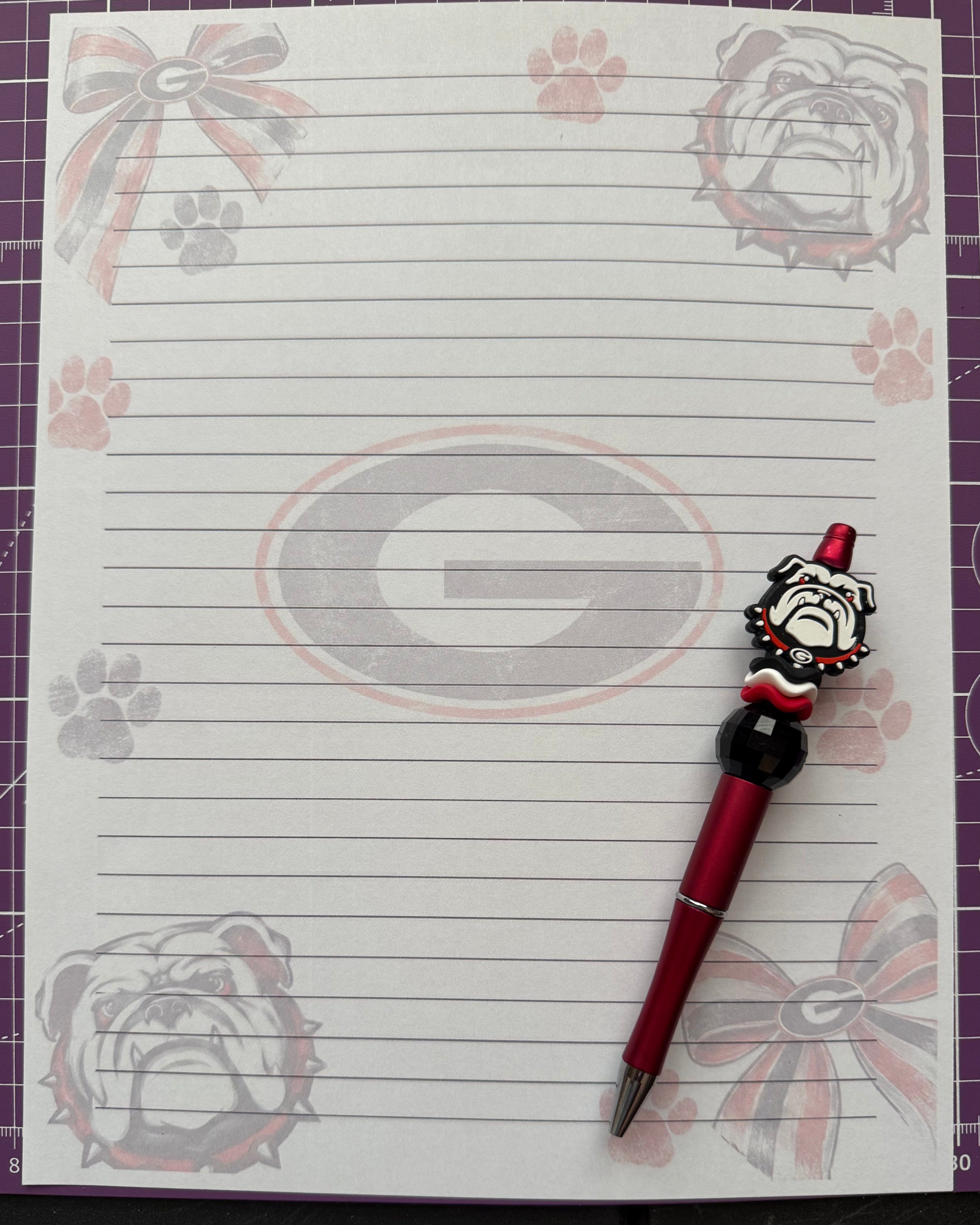 GA Bulldog Writing Paper & Custom Pen